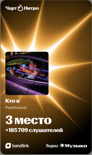 Трек «Кто я» PashAnanda — 3 место в Чарте Нитро Яндекс Музыки, +185 709 слушателей