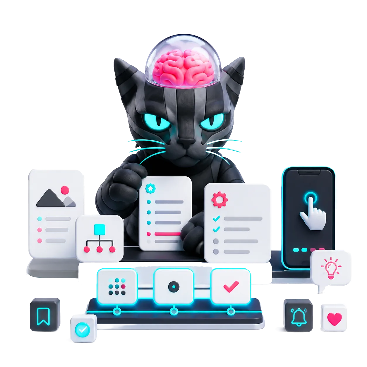 Кот KotKit показывает этапы обработки трека